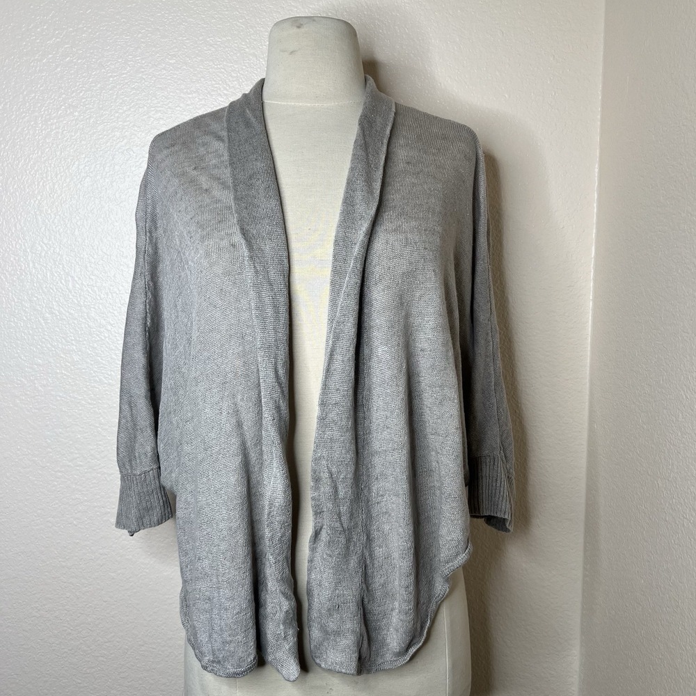 Eileen Fisther Open Front Medium Linen Blend Cardigan Sweater 3/4 Dolman Sleeve